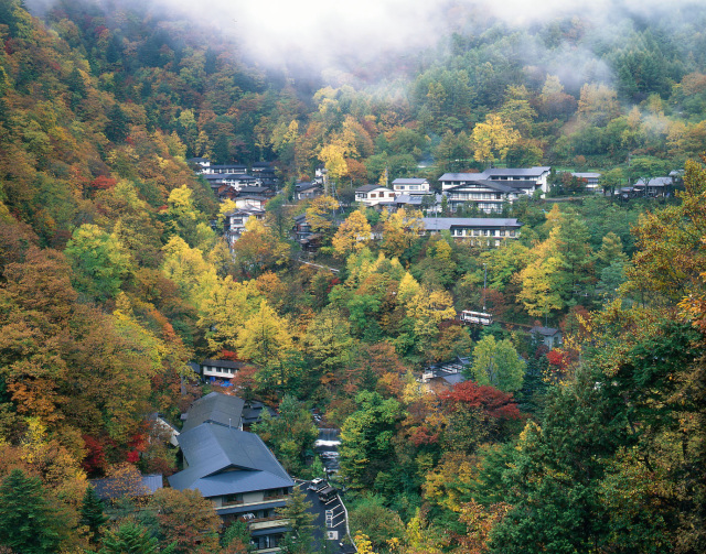 白骨温泉　全景　紅葉