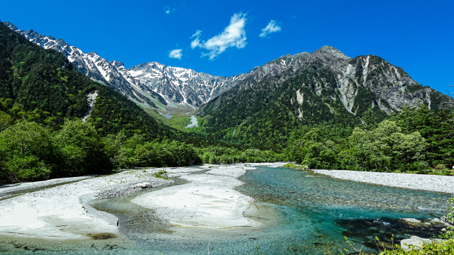 上高地　河童橋から穂高連峰