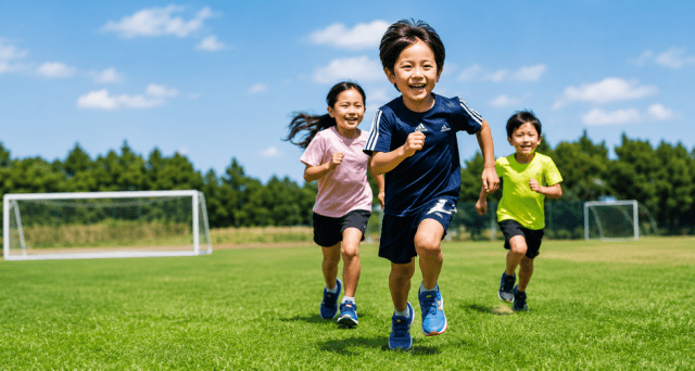 天然芝で「親子かけっこ教室」