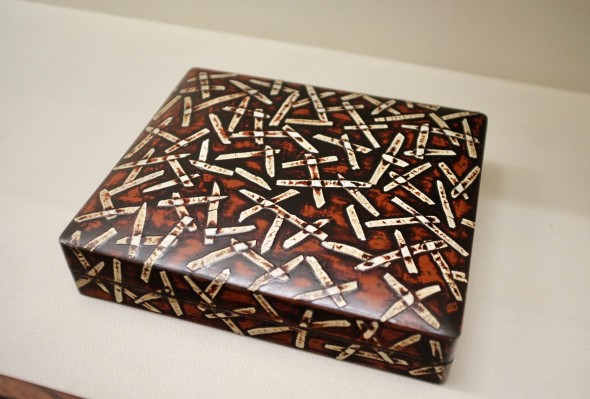 Wooden box patterned with eggshells