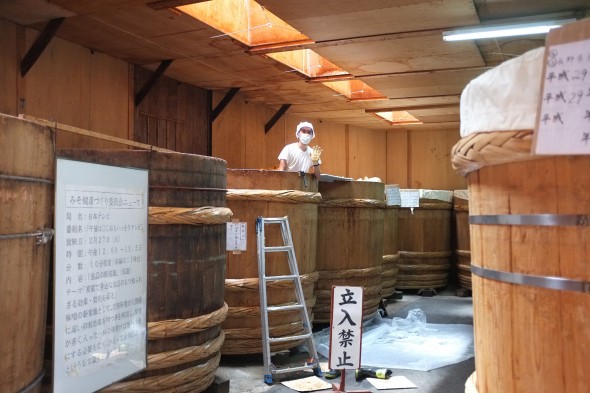 Ishii Miso worker in a barrel