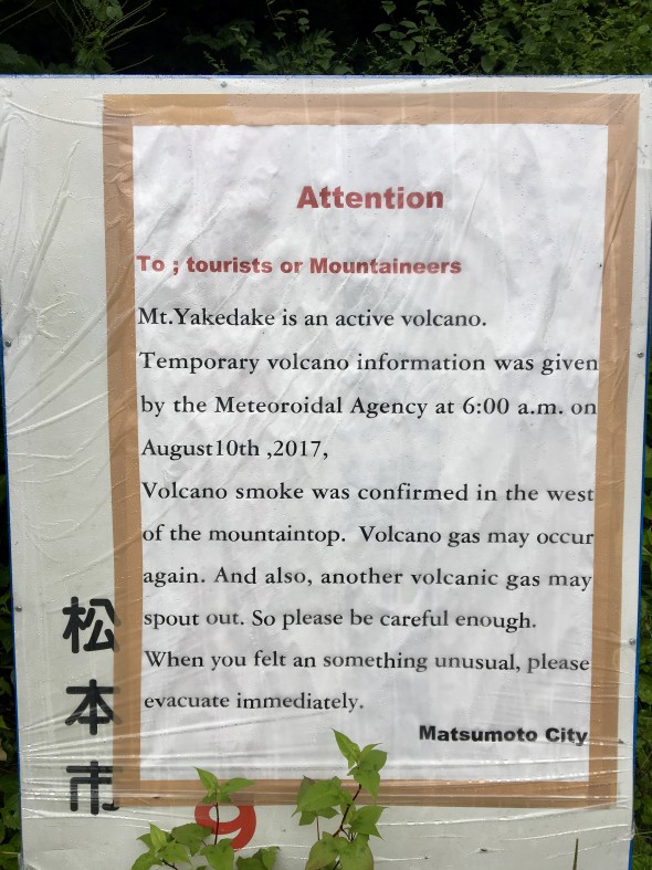 Sign explaining the volcanic activity on the mountain just a week earlier.