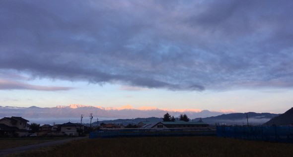 The Japan Alps glowing in the early morning sun