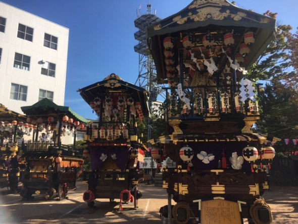 Butai floats lined up near the shrine