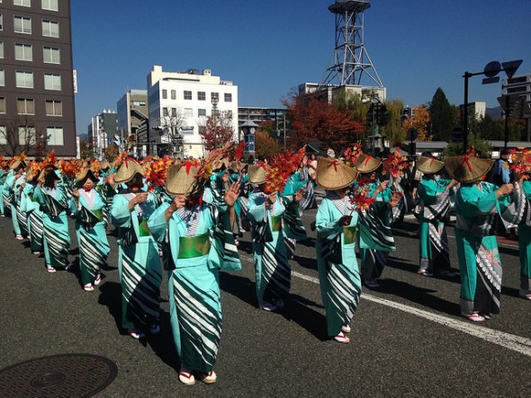 Traditional dance with autumn leaves
