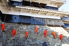 Staff sweeping the soot off the castle tower