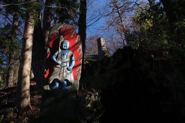 The Buddhist stone sculpture at Fudo Falls