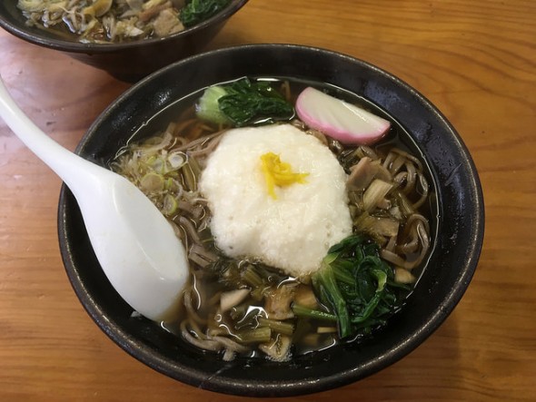 Hot sunkizuke pickle and tororo (Japanese yam) soba noodles