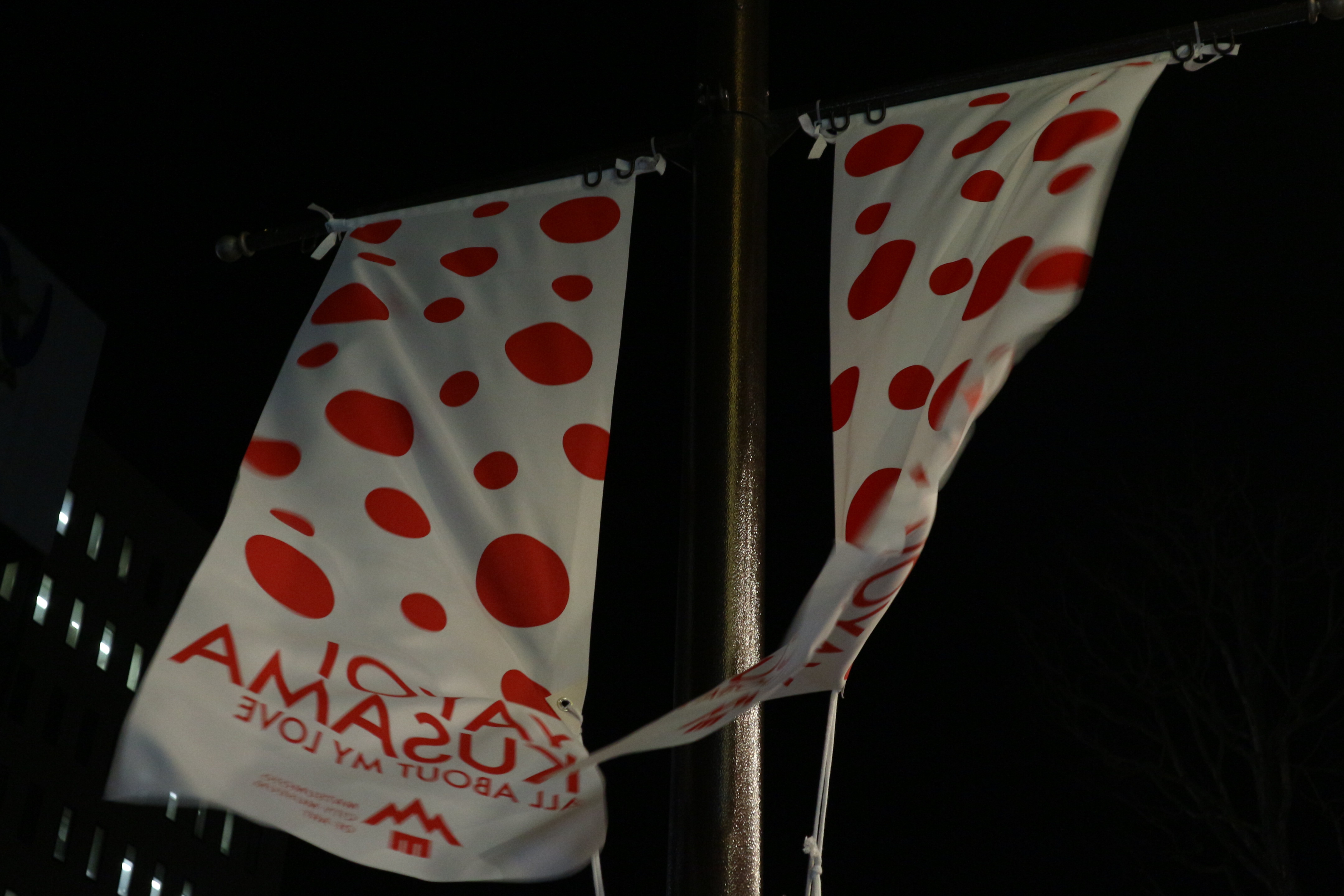 YAYOI KUSAMA　Flagが街中になびいています。